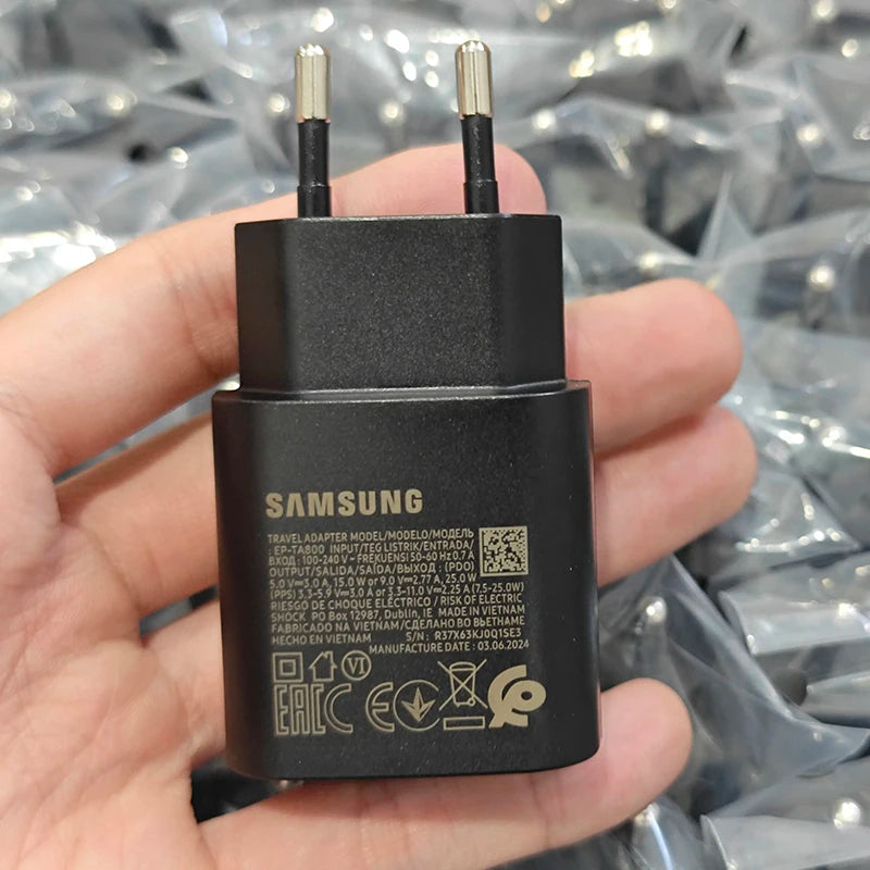 Original Samsung 25w Super Fast Charger PD Type C EU US Adapter Galaxy S25 S24 S23 S22 A56 A55 A26 A05s A54 A16 Z Fold Z Flip 6