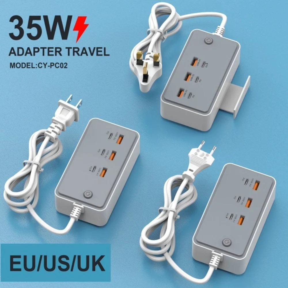 35W Multifunction USB Type C Quick Charge Power Socket with Telescopic Holder 3USB3PD Fast Charging Power Strip For Phone Tablet