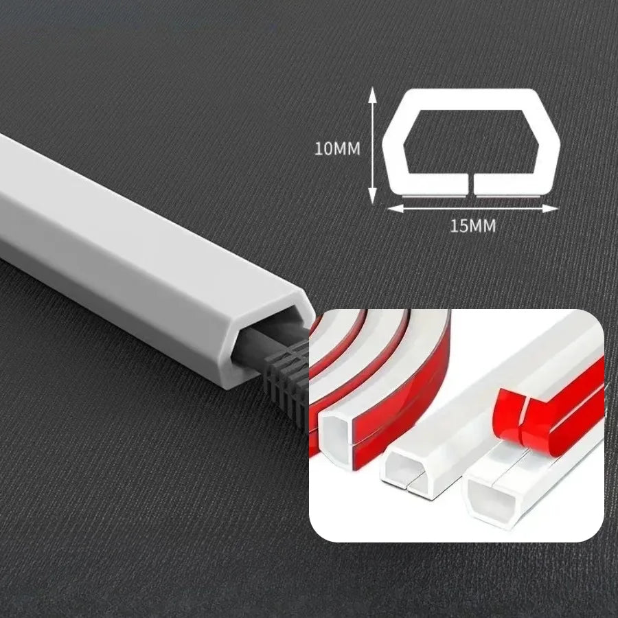 15mm 3M/5M Invisible Adhesive Cable Raceway - Anti-Step Cord Protector Soft Wire Cover with Cap for Wall Home Office Use