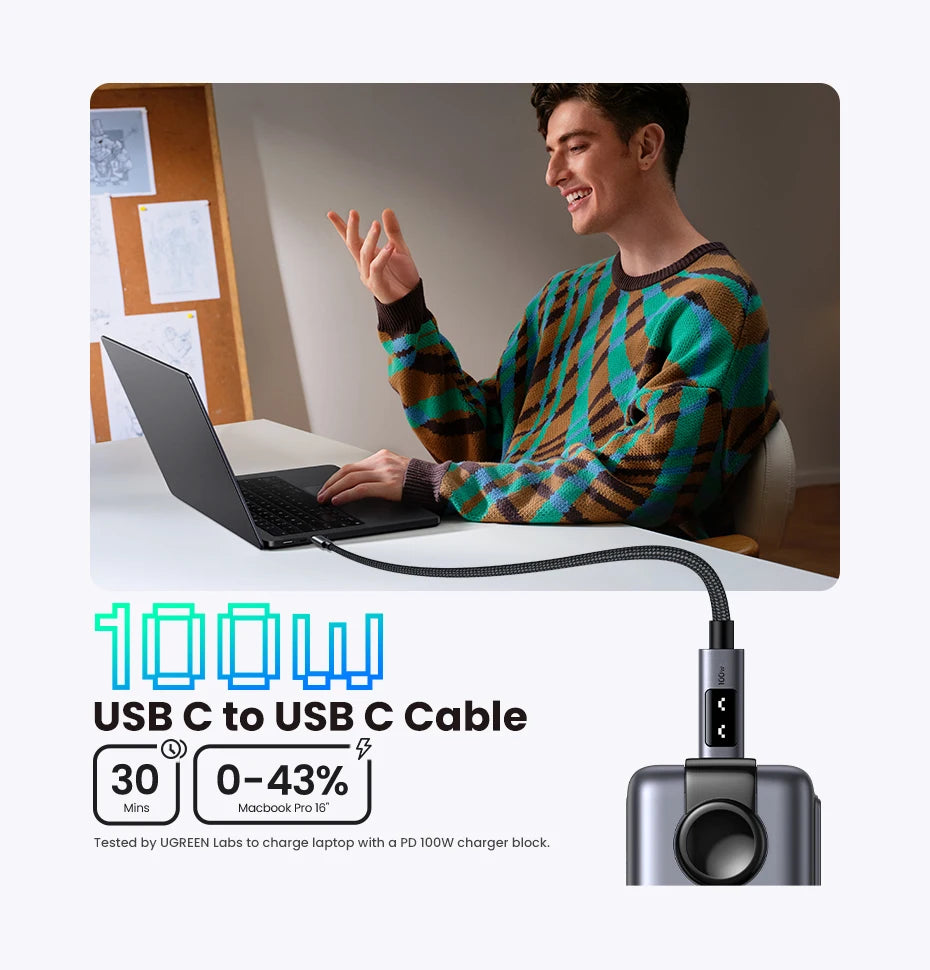UGREEN UNO PD100W Fast Charge USB C Cable for iPhone 17 16 15 Type C to Type C Data Cord for Samsung Xiaomi MacBook Charge Cable