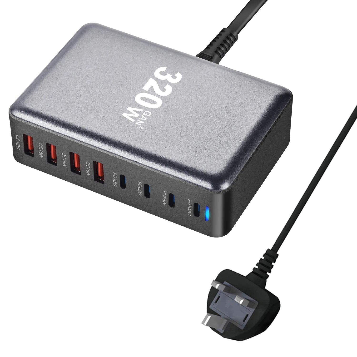1-320W GaN Charger USB C Fast Desktop 8-port USB Type C PD Charger Fast Charge 3.0 USB Type C Fast Charger for iPhone15 14 Samsung