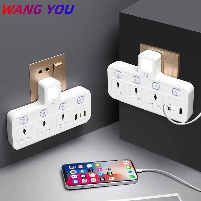 1-EU UK Plug Universal Outlet Power Strip Multitap AC Separate Control Wall Socket With USB Fast Charge Multiprise Plug Adapter