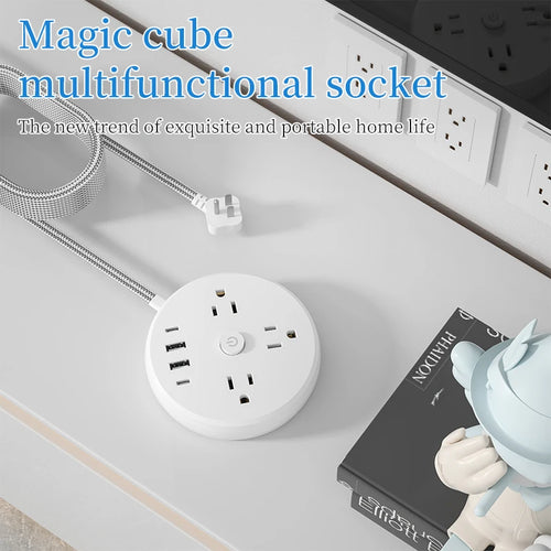 1 round desktop power socket with flat braided wire of 1.45m /4.75ft, 7-in-1 multifunctional design, including anti-surge and an