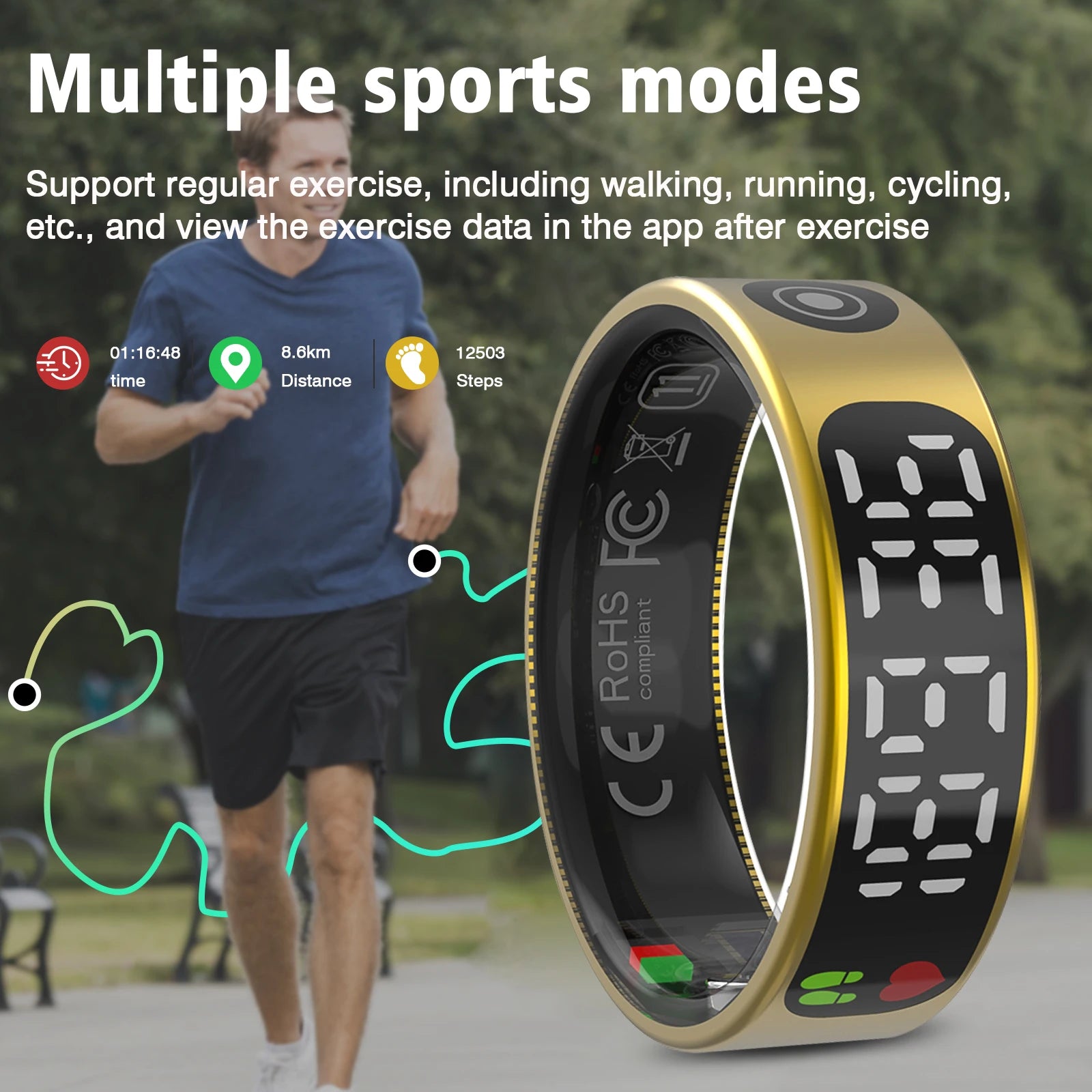 Smart ring, multiple sports modes, sleep tracking, step counting, remote photography, unisex, sports ring with charging box