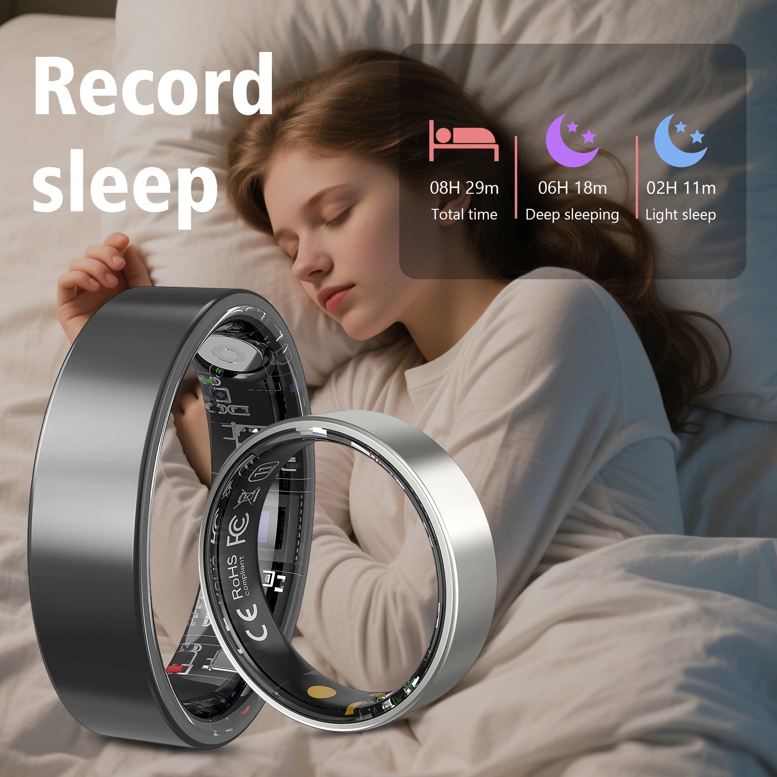 Smart ring, sleep tracking, multiple sports modes, monitor sports data, compatible with iPhone and Android, holiday gift, unisex