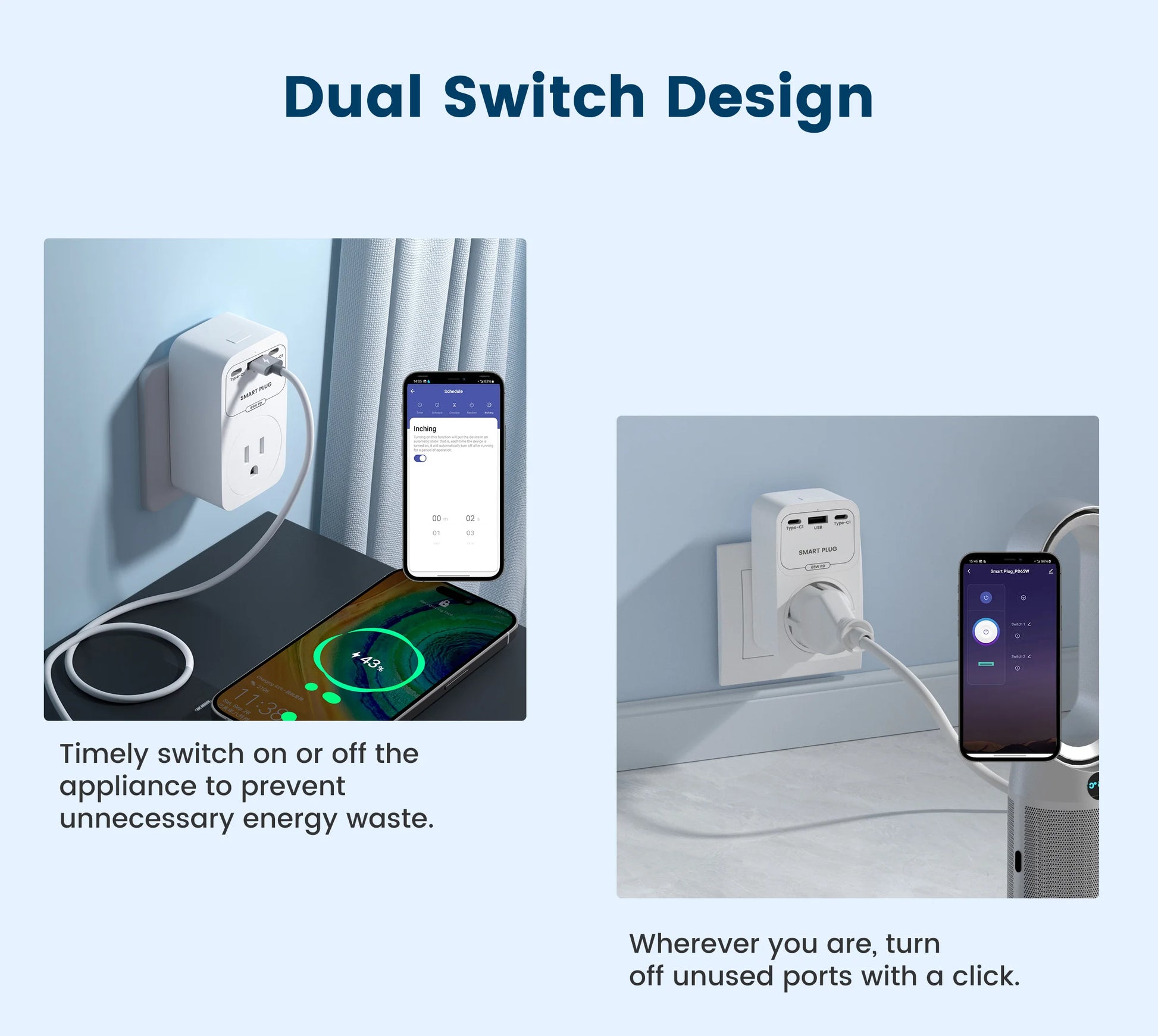 2-GIRIER Tuya Smart WiFi Power Plug with GaN Fast Charger 65W PD Fast Charging USB-A USB-C Ports EU/FR/UK/US Plug Works with Alexa