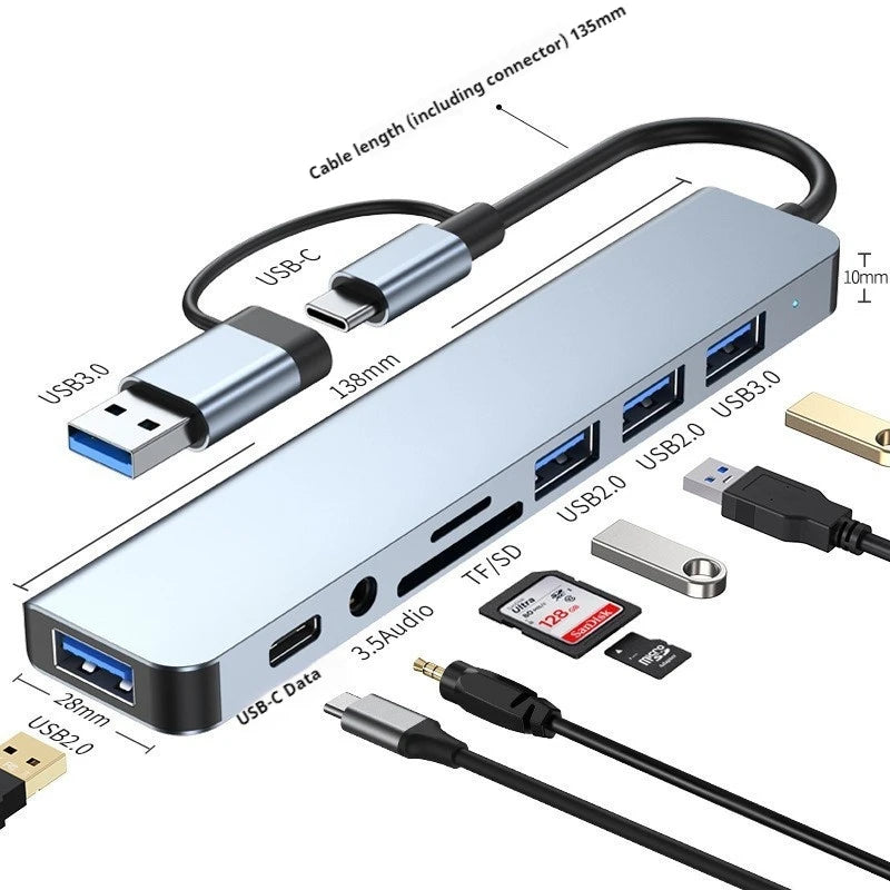 8 in 1 USB +Type C USB hub multi hub one to four Type C 3.0 splitter USB extension With For Laptop Tablet Macbook Air M1 iPad Pr