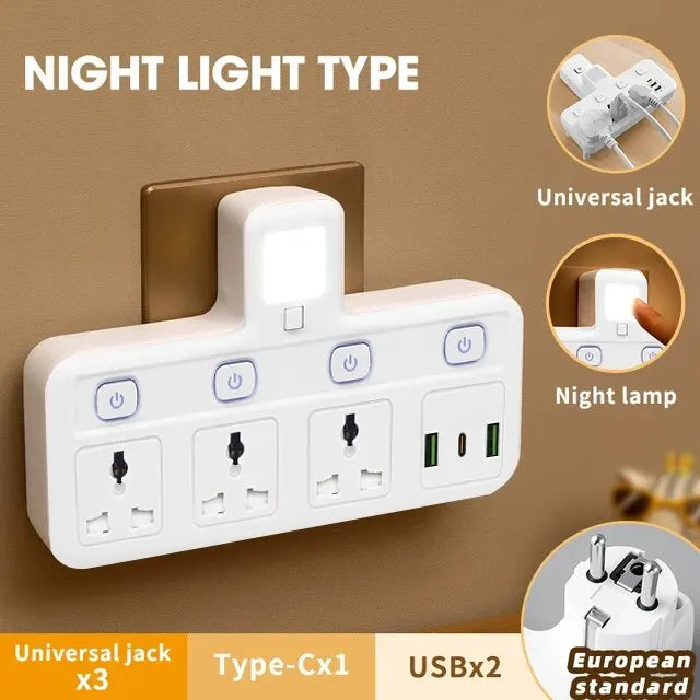 1-EU UK Plug Universal Outlet Power Strip Multitap AC Separate Control Wall Socket With USB Fast Charge Multiprise Plug Adapter