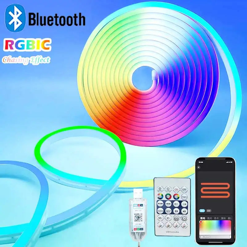 RGBIC Neon Strip Light Bluetooth Neon Led Strip Lights Smart 1M 2M 3M 5M Waterproof RGBIC Flex Ribbon Led Tape Music Sync
