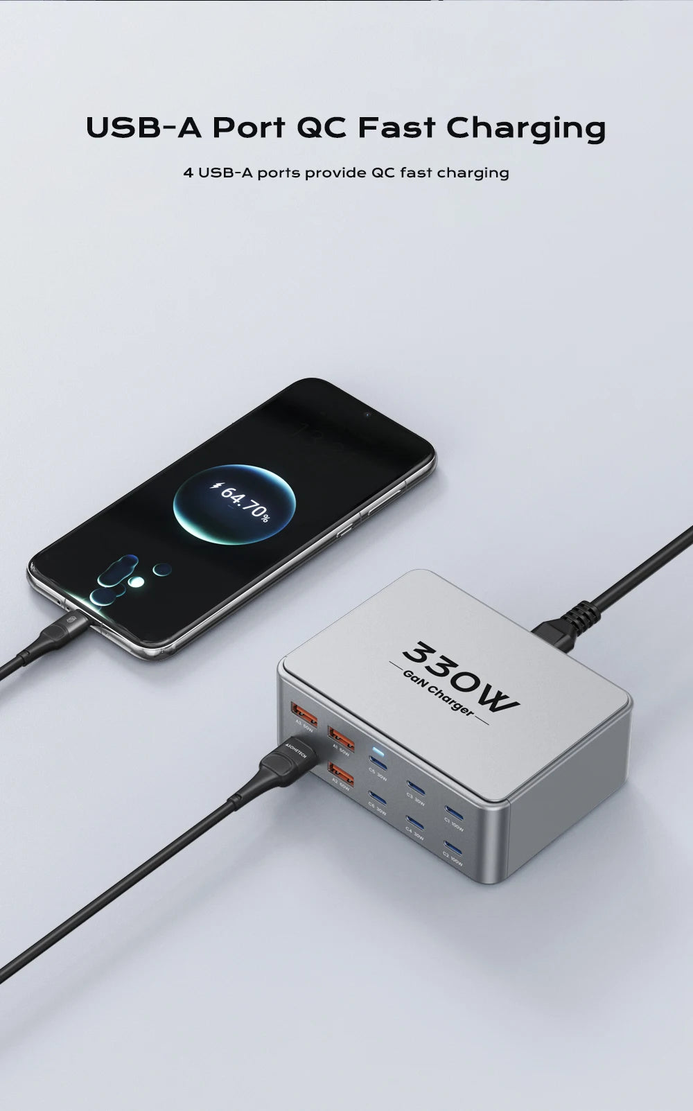 1-330W USB C GaN Charger 100W PD3.0 PPS QC3.0 Multiport Fast Charging Station For Laptop iPhone 15 16 Samsung Macbook Pro Tablet