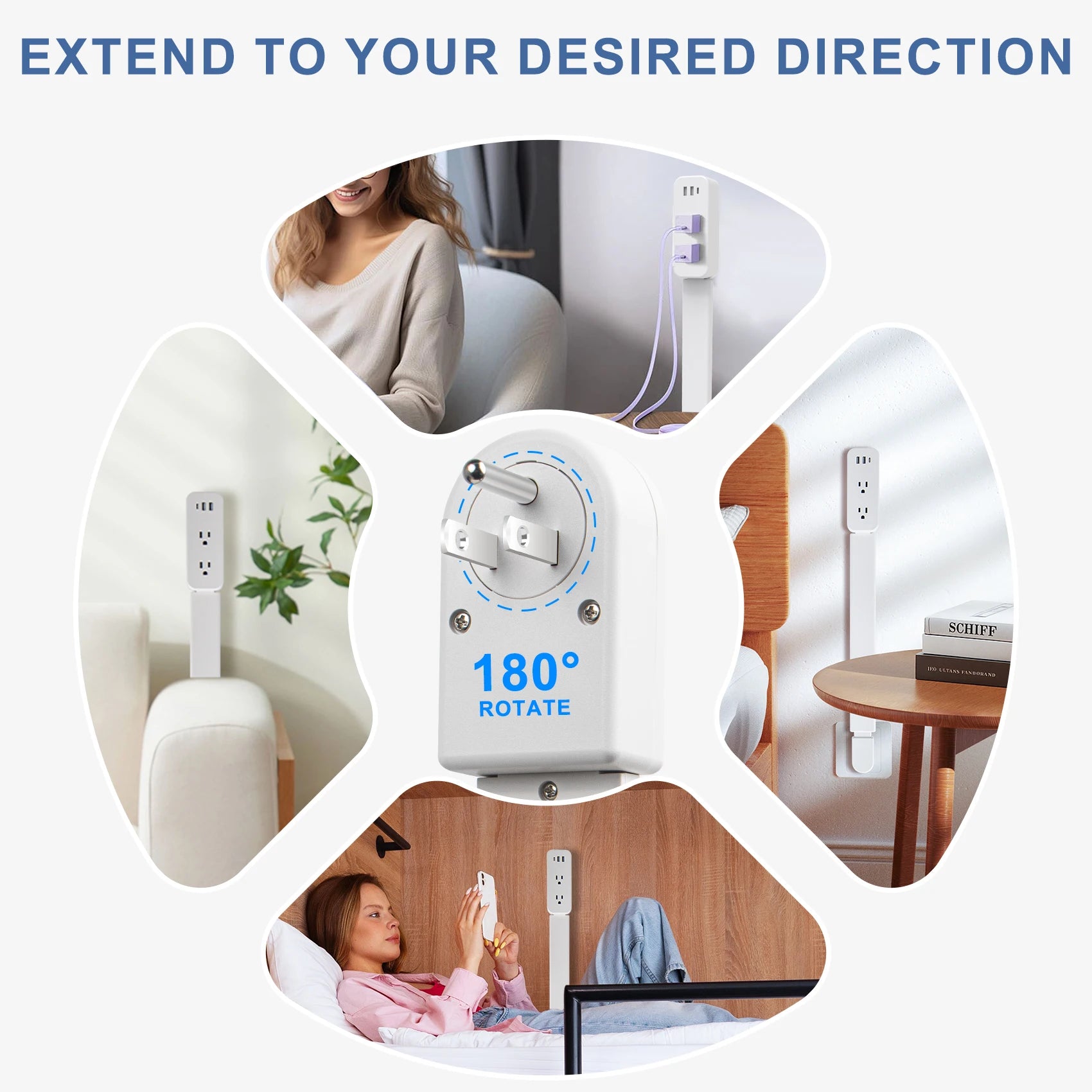 Electrical Outlet Extender. Access Hard-to-Reach Outlets!  Extends 22"-34", Rotates 180°. Use Behind Couches, Nightstands, Desks