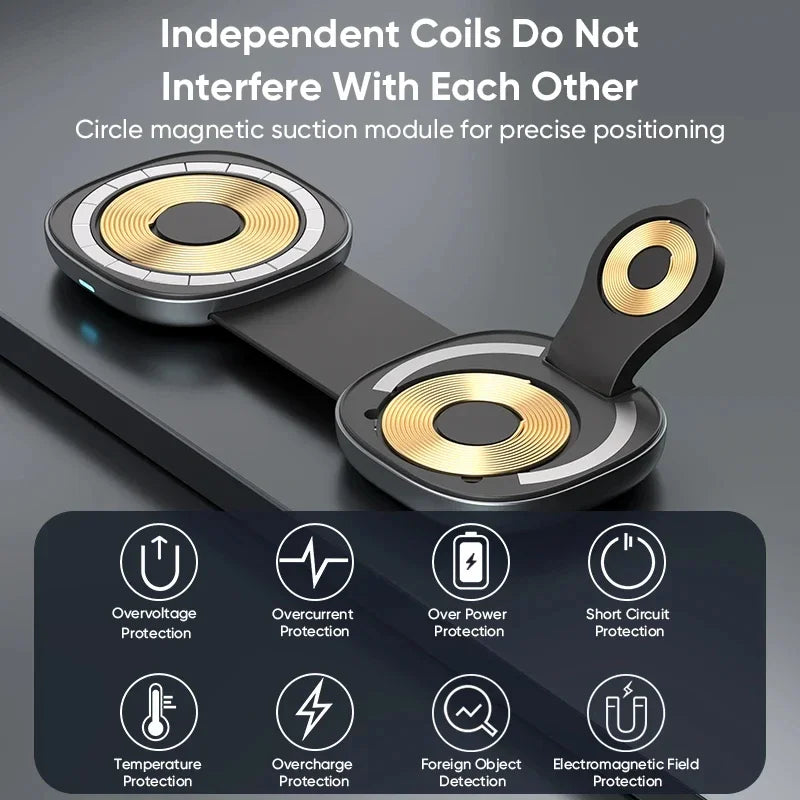 Mini Travel Charger Wireless Charging 3 in 1 Portable Foldable Fast Charger Dock for IPhone 16 15 14 AirPods Apple Watch