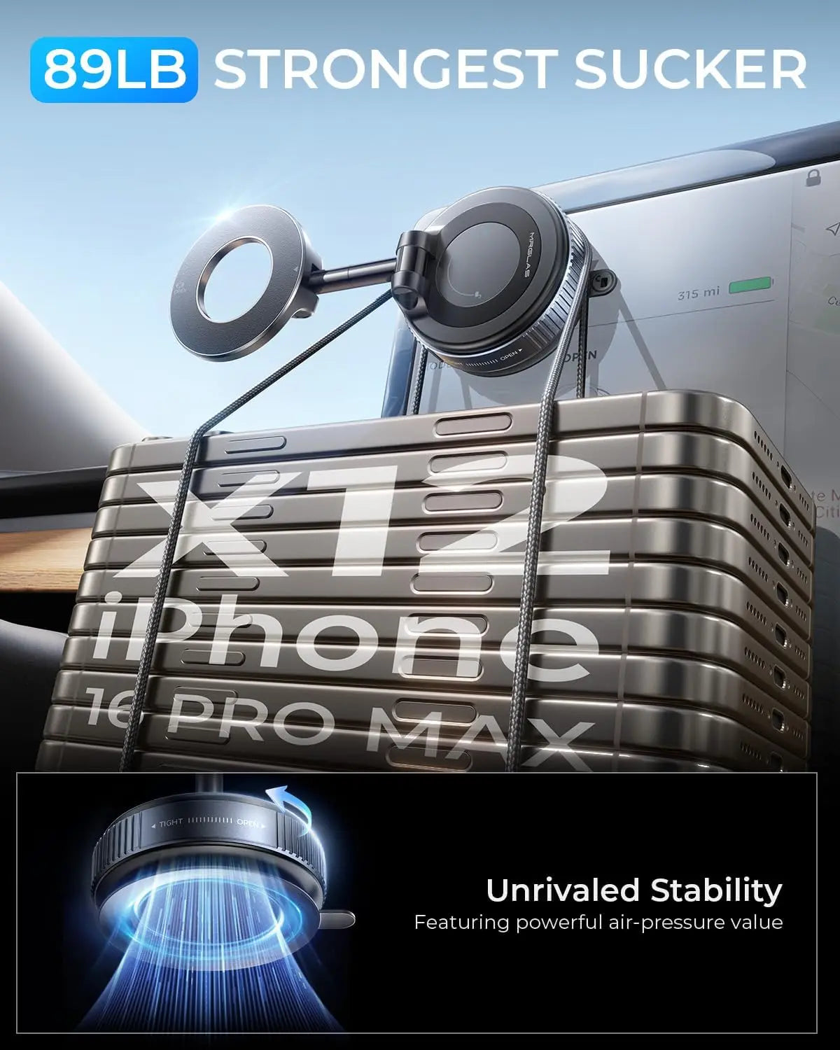 2025 Upgraded Vacuum Magnetic Phone Holder, for Magsafe Suction Cup Phone Mount Car Truck Accessories for Women Men