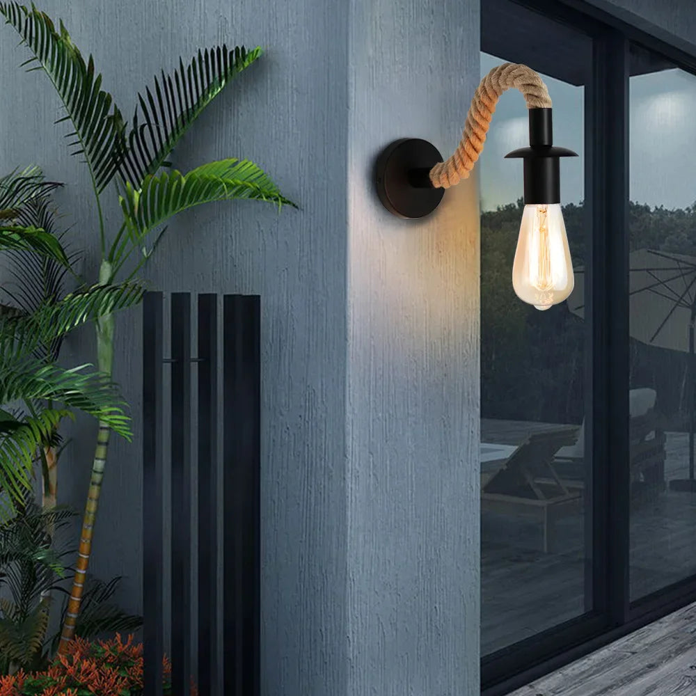 Retro Hemp Rope Wall Lamp (E27, Iron)