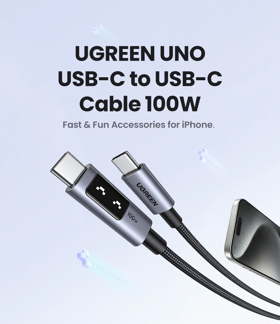 UGREEN UNO PD100W Fast Charge USB C Cable for iPhone 17 16 15 Type C to Type C Data Cord for Samsung Xiaomi MacBook Charge Cable