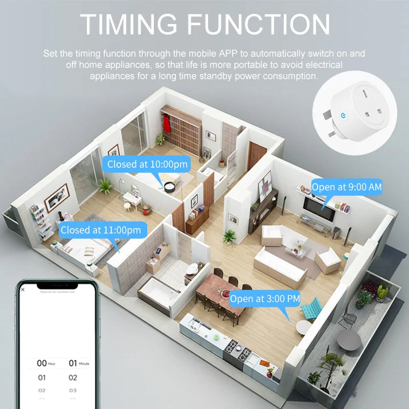 2-Tuya Smart Plug WiFi &BT Socket UK 16A with Power Monitor Voice Control Timing Smart Life Control Works with Alexa Google Home