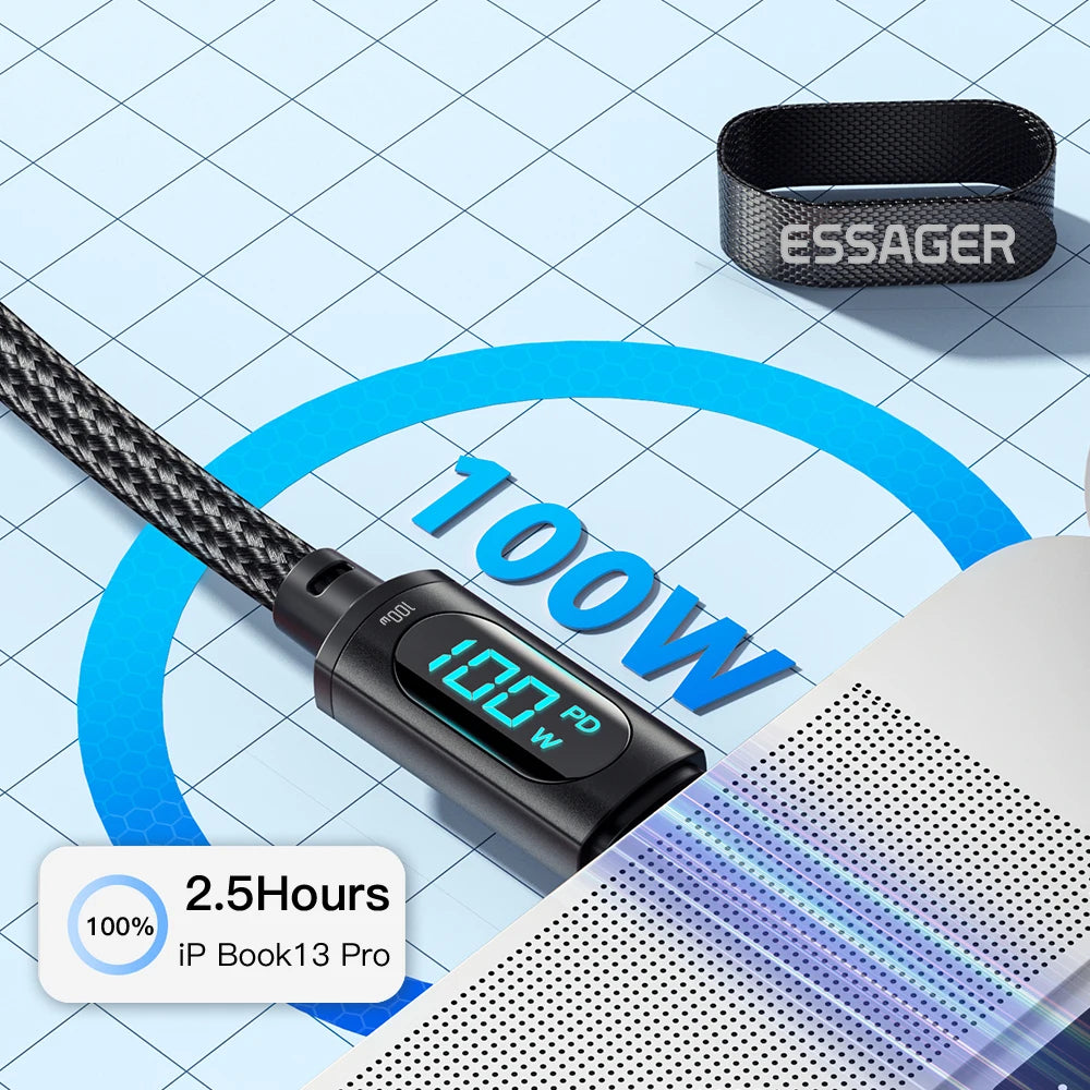 Essager Type C to Type C Cable 100W PD Fast Charging Charger C to C Display Cable For Hua wei for iPhone 16 pro max Macbook iPad