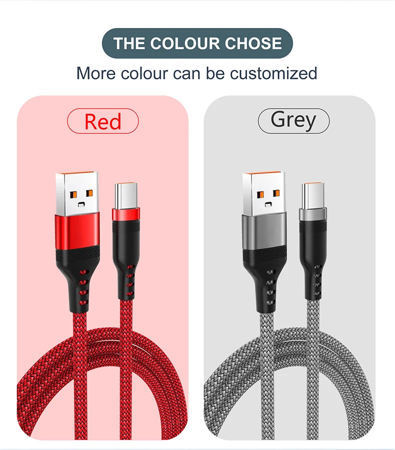 4-YUAIJA 3-in-1 Braided Fast Charging & Data Sync Cable – Lightning / Type-C / Micro USB (6A Max)