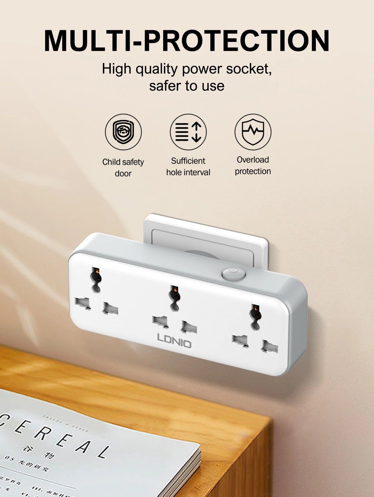 US UK EU Plug Outlet 3 Sockets Multitap Wall Power Strip Electrical Socket USB A  USB C Port No Extension Cord  Rotatable Plug