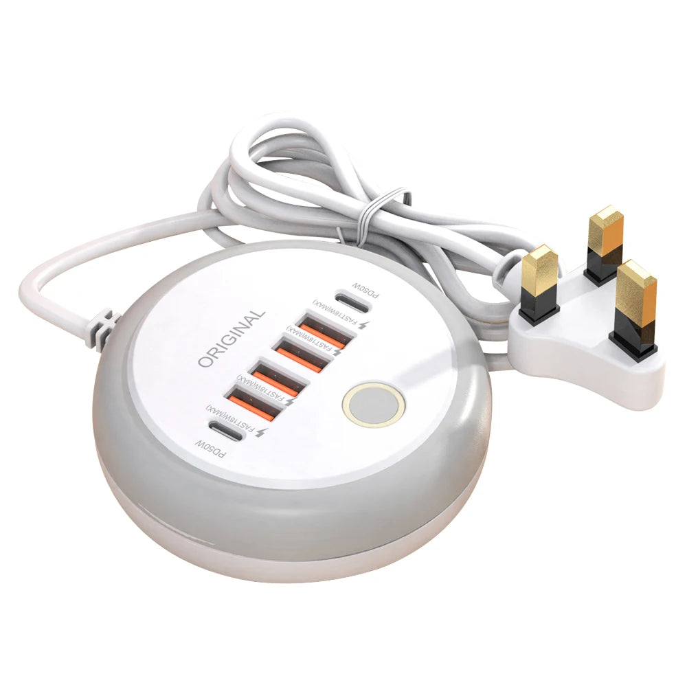 1-PD 50W Charger USB Type C 6 Ports QC3.0 Mobile Phone Wall Adapter With Touch LED Light For iPhone Samsung Xiaomi Travel Charger