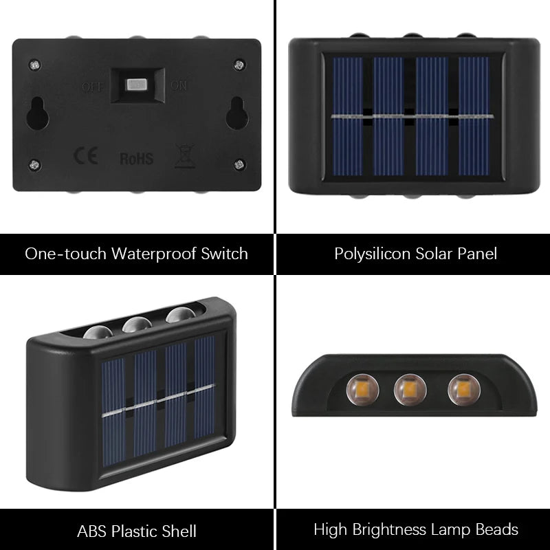 2-Solar LED Light, Outdoor Waterproof Wall Lamp, Dusk to Dawn Fence Lighting for Summer Garden Yard Porch Walkway Camping Home Dec