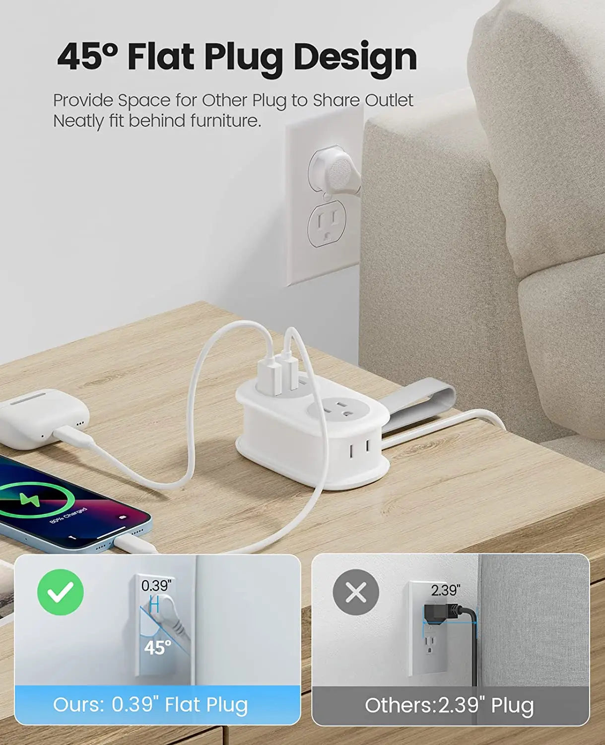 ORICO Power Strip AC Outlets Multitap Socket Extension Cord Electrical Power Strip With USB Type C PD Fast Charging Network Filt