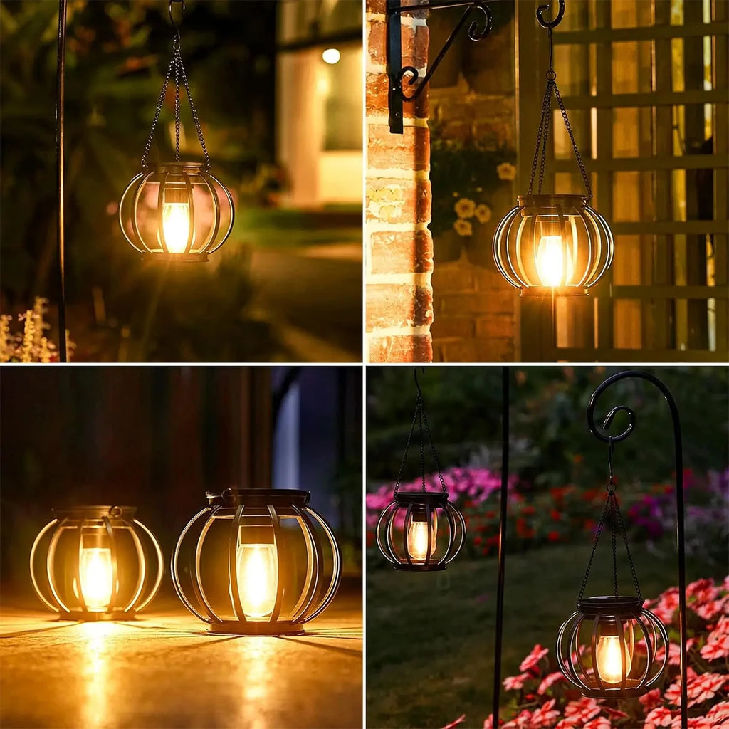 2-Solar Lantern Led Light Daylight Sensor Garden Lamps Lights Outdoor Waterproof 3000k Landscape Iron-art With Durable Chain Decor
