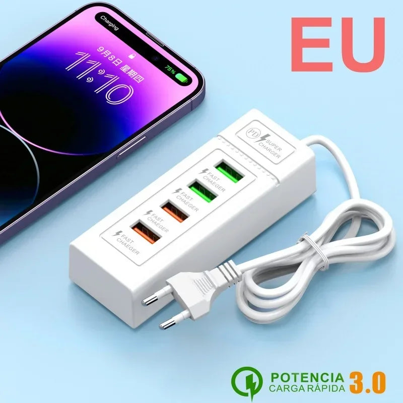 1-USB Power Strip Phone Charger Station Splitter 4 Port USB Type C Fast Charger Phone Charging Plug USB US/EU Electrical Sockets