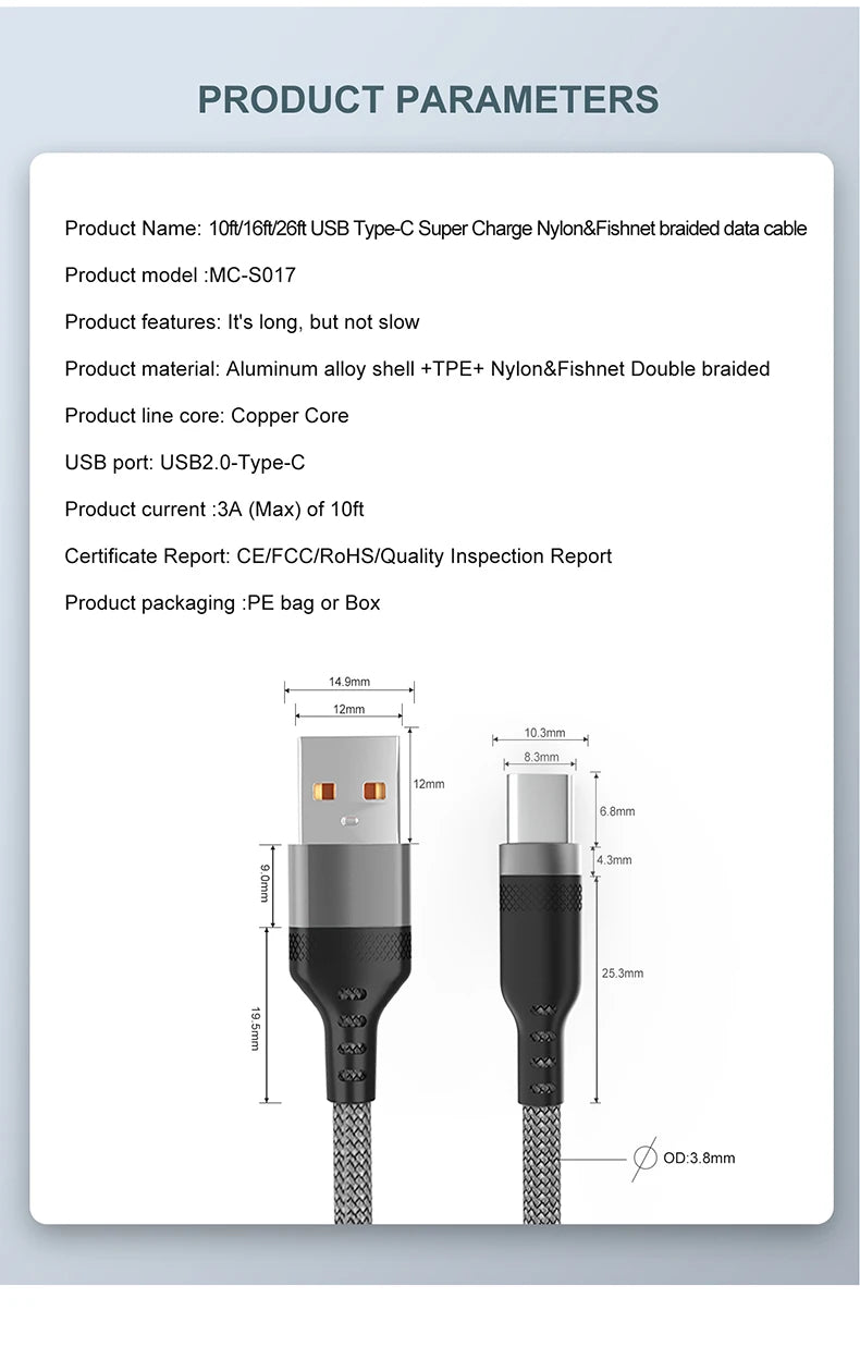 4-YUAIJA 3-in-1 Braided Fast Charging & Data Sync Cable – Lightning / Type-C / Micro USB (6A Max)