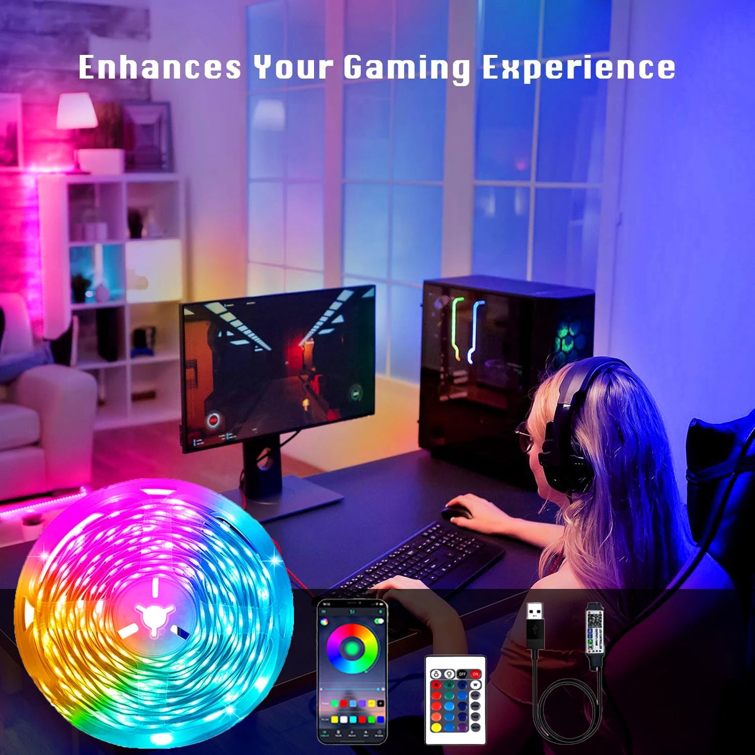 5m10m20m30m LED strip lamp music synchronization RGB Led strip lamp is used for indoor decoration of room and family party, and