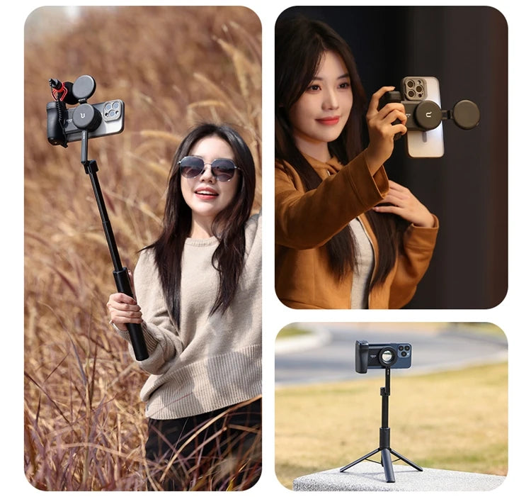 Ulanzi MA35 Selfie HandGrip Booster Bluetooth Shutter for iPhone 16 15 Android phone Photo Stabilizer Cold Shoe 1/4" Screw Mount
