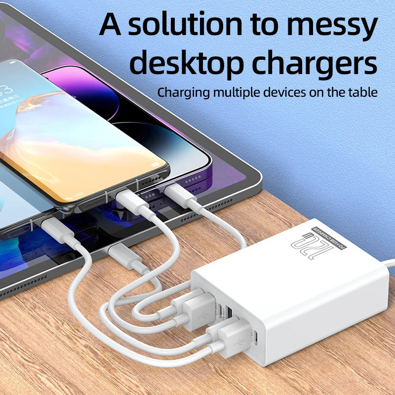 4-Xiaomi 120W Desktop Phone Charger Adapter Power Multiports USB Type-C Fast Charging EU/US/UK Plug For iPhone Xiaomi Huawei