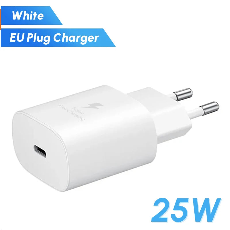 Original Samsung 25w Super Fast Charger PD Type C EU US Adapter Galaxy S25 S24 S23 S22 A56 A55 A26 A05s A54 A16 Z Fold Z Flip 6