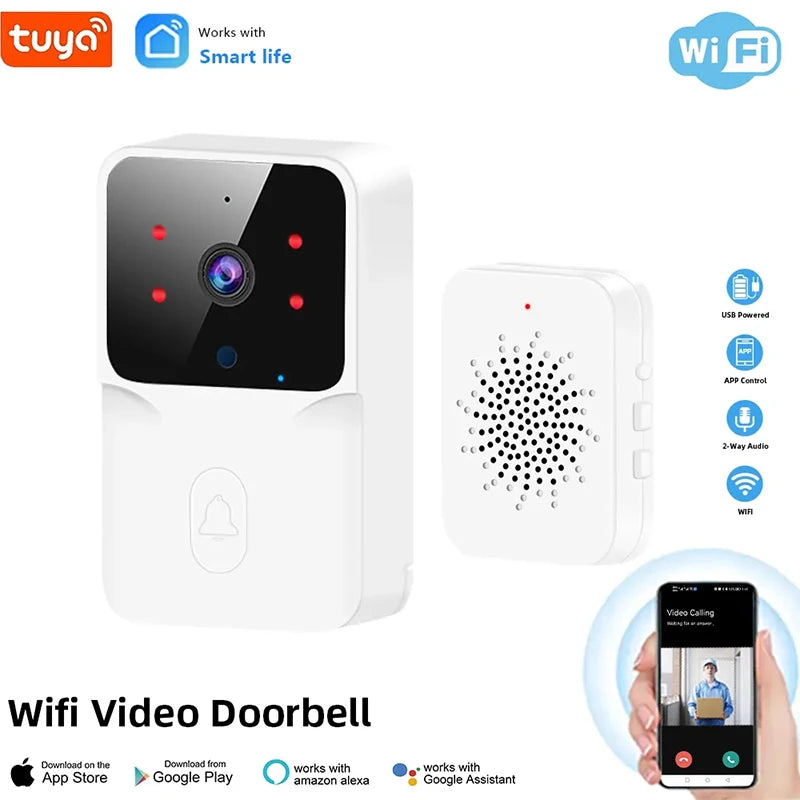 Tuya WiFi Video Doorbell Smart Home Door Bell Wireless Rechargeable Battery Outdoor HD Camera Two-Way Audio Visual Doorbell