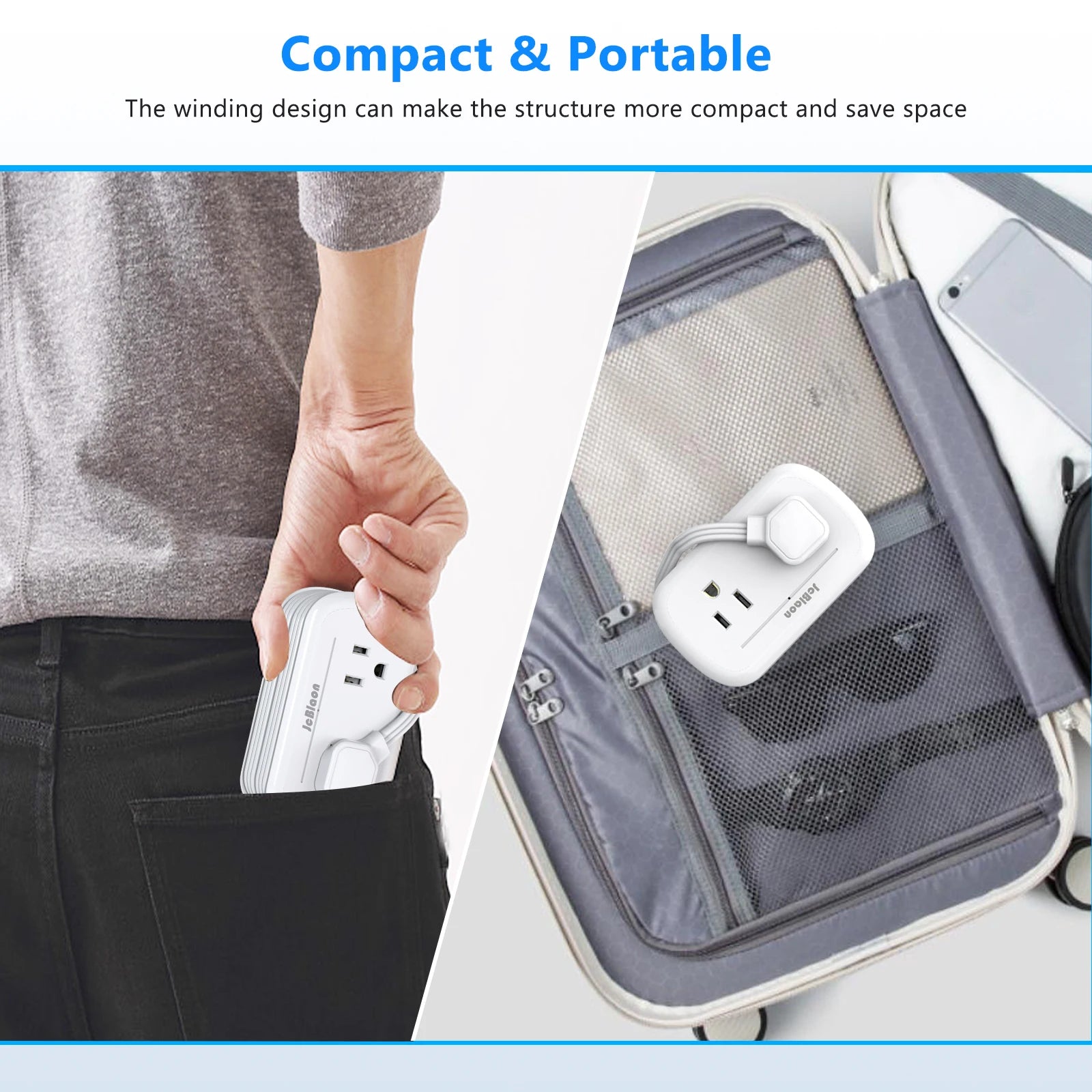 1-8-in-1 Power Strip Multi Tap Universal US Plug with 4 AC Outlets 4 USB Ports(2 Type-C) 3.6FT Extension Cord, Small and Portable