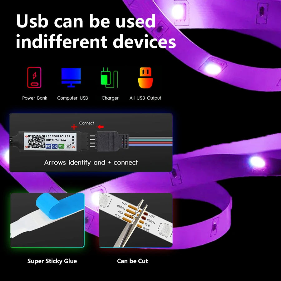 5m10m20m30m LED strip lamp music synchronization RGB Led strip lamp is used for indoor decoration of room and family party, and