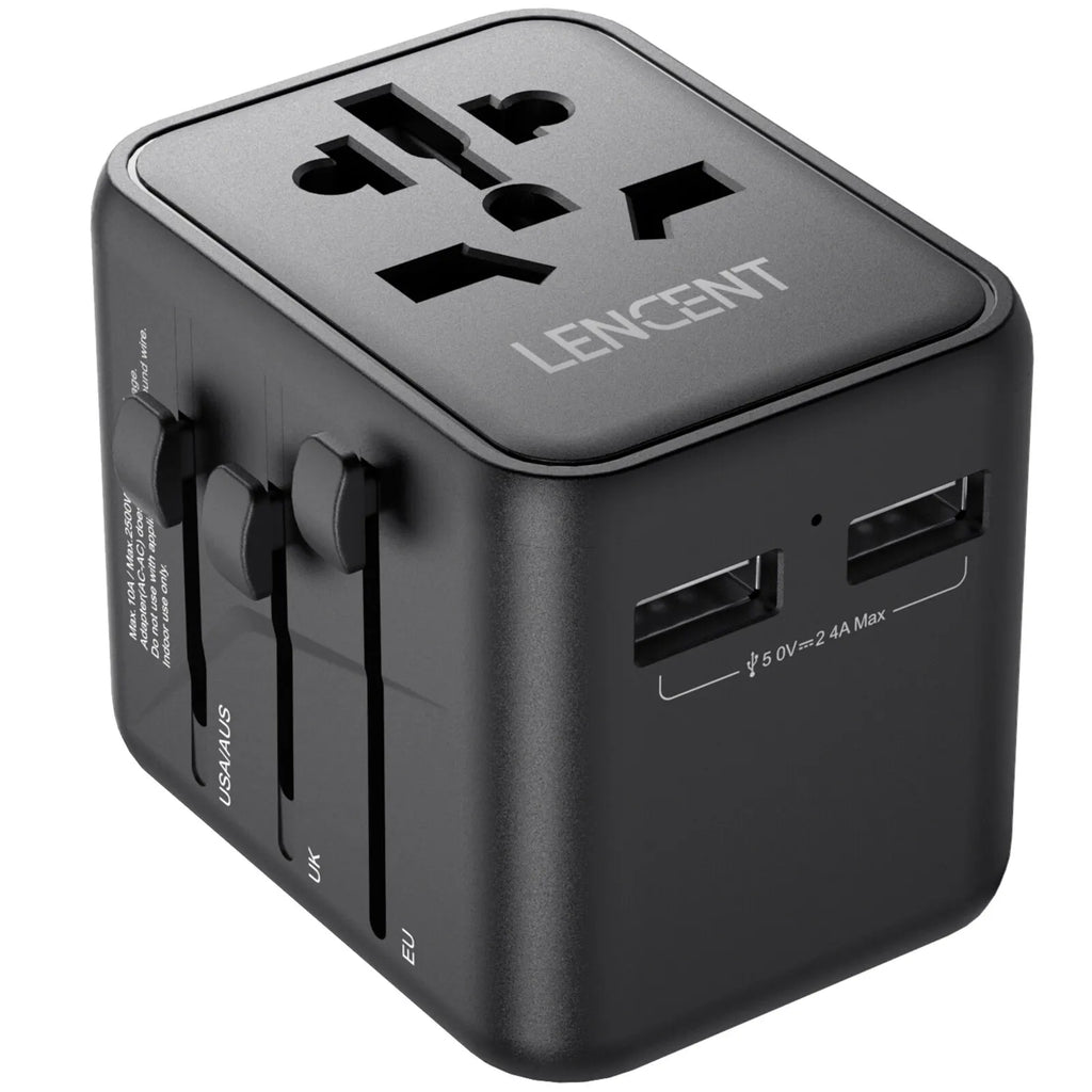 4-LENCENT International Travel Adapter with 2 USB Ports All-in-One Travel Charger Power Adapter EU/UK/USA/AUS Plug for Travel