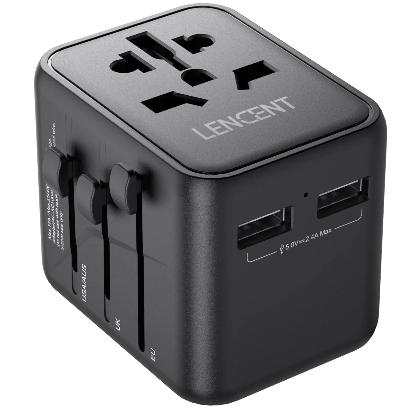 4-LENCENT International Travel Adapter with 2 USB Ports All-in-One Travel Charger Power Adapter EU/UK/USA/AUS Plug for Travel