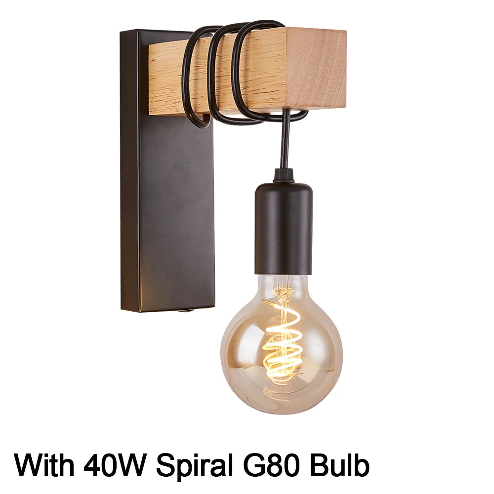 Retro Wood Wall Lamp Vintage Sconce (E27)