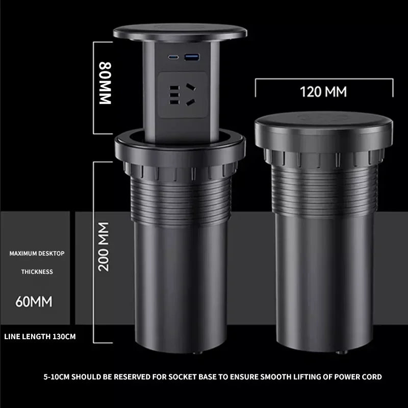 Intelligent Hydraulic Pop-Up Socket: Universal Plug, USB, Wireless Charging