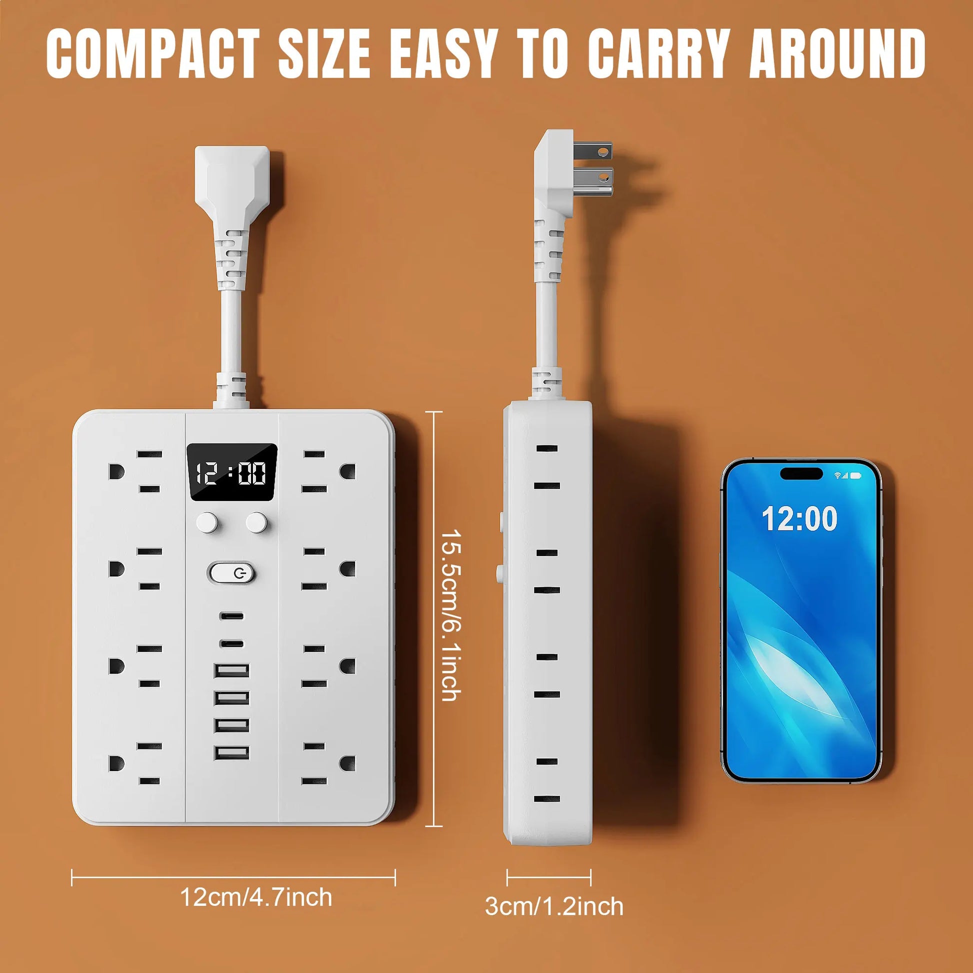 23-in-1 power strip plug line multi-directional placement, multi-hole socket with clock, 16 standard sockets, 6 USB ports,