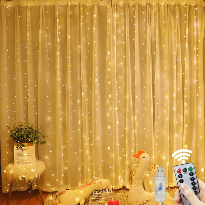 3x3m Curtain Garland on The Window USB Power Fairy Lights Festoon with Remote New Year Garland Led Lights Christmas Decor