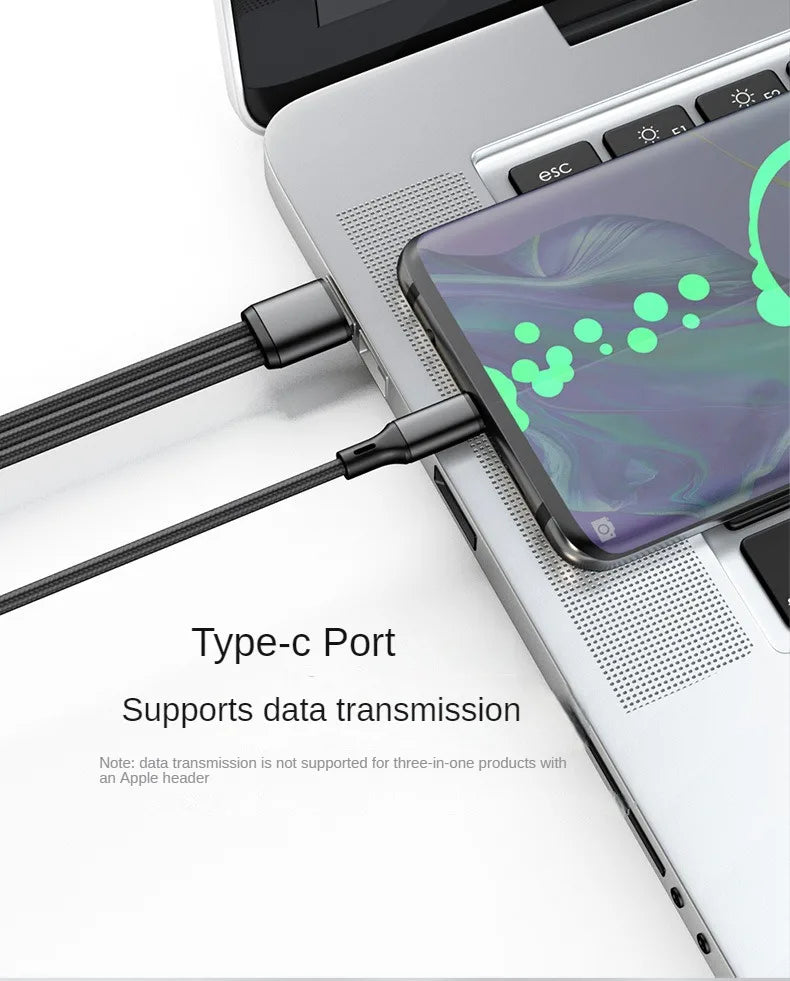 3 in 1 USB Charge Cable 3 Type-C 3 Micro USB Spliter Cord Fast Charging 5A For Mobile Phone Power Bank Charging Together 1.2m