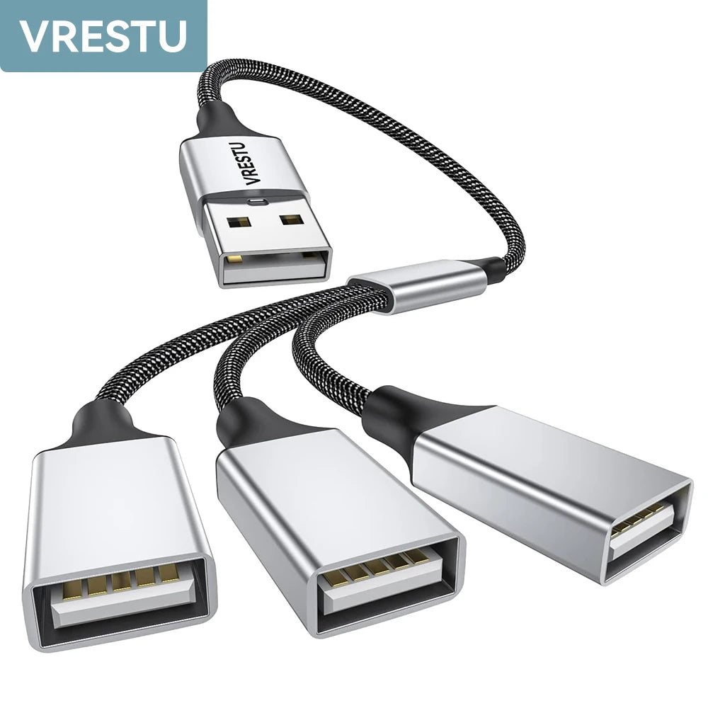 USB Splitter Adapter Cable 1 in 2 Out 3 4 Port OTG Convertor USBA Extension Power Data for Laptop Keyboard Game Controller Mouse