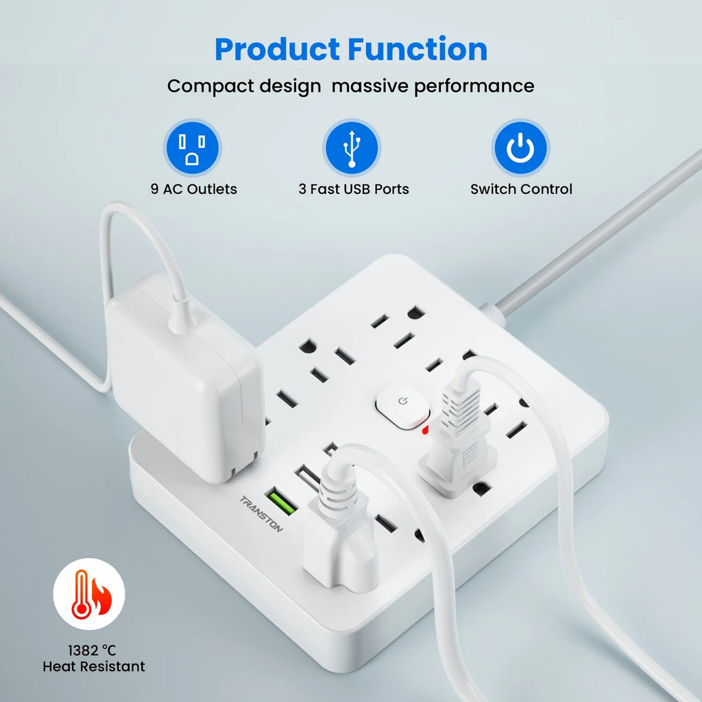 1-US Power Strip with AC Outlets & Fast-Charge USB-C Ports – Extension Cord (5 ft/10 ft)