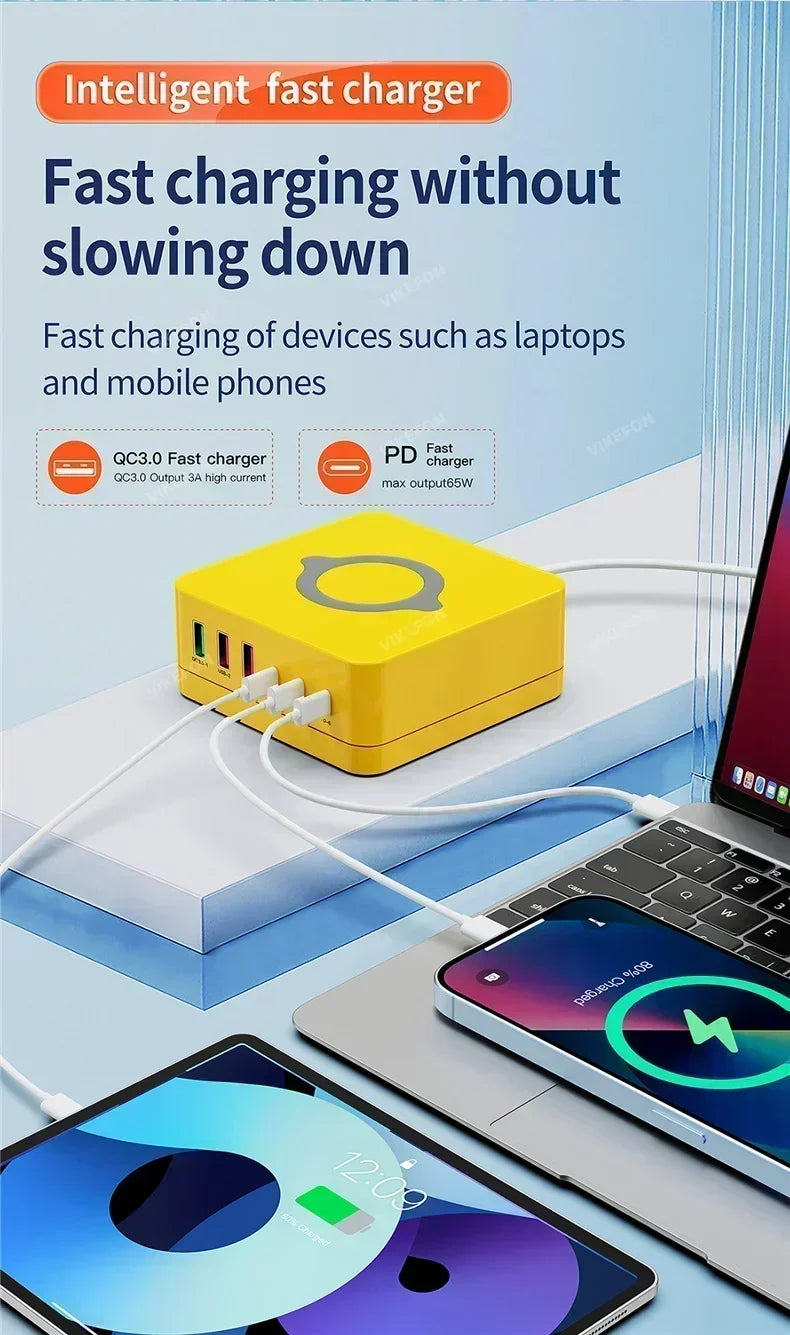 1-160W USB C GaN Charger Wireless Charger PPS PD 65W 100W Desktop Fast Charging Station Power for MacBook Tablet iPhone 16 Samsung
