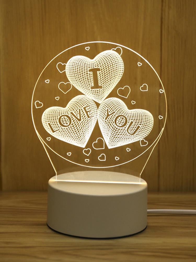 Romantic Love 3D Acrylic LED Lamp | Home & Children's Night Light | Table Lamp for Birthday, Party Decor, Valentine's Day, Bedside Lamp