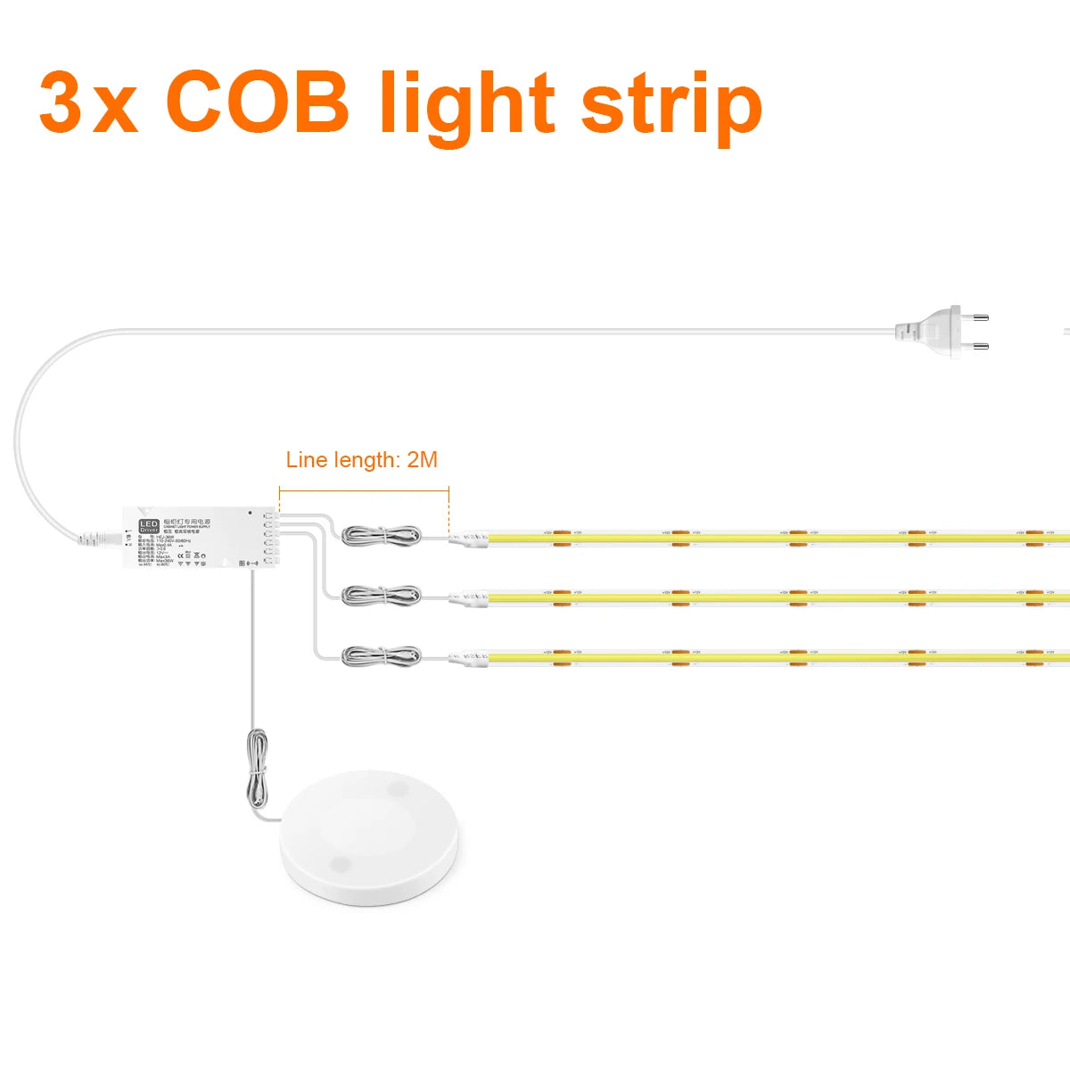 Under-Cabinet COB LED Strip Light (Touch-Sensor Dimmable)