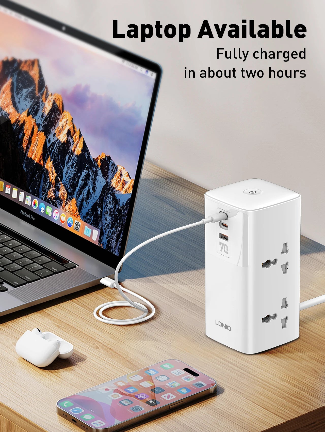 1-Tower 4 Way Outlets Socket 70W USB Multi Power Strip Vertical 2m Extension Power Cord UK EU US AU Plug with Overload Protector