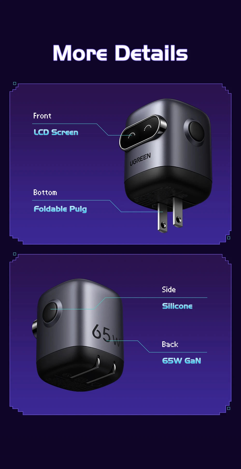 【US Plug】UGREEN 65W 30W GaN Charger Robot Design QC4.0 3.0 PPS for iPhone 16 15 14 Pro Macbook Laptops Tablet PD3.0 Fast Charger